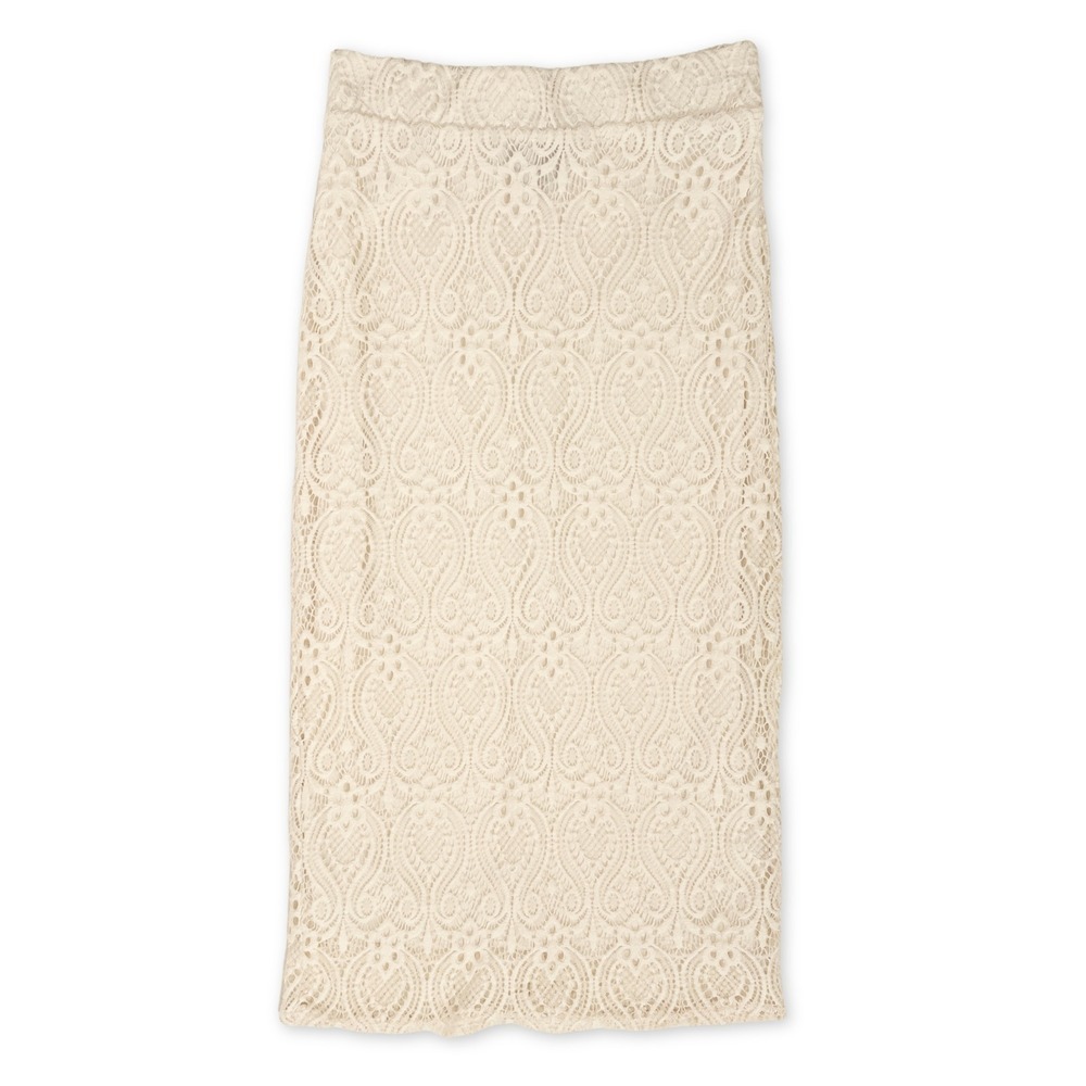 See You Monday Los Angeles Lace Pencil Skirt Womens Small Cream Midi Coquette‎